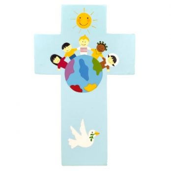 Croix Enfant en bois – Paix et Espoir – Bleu